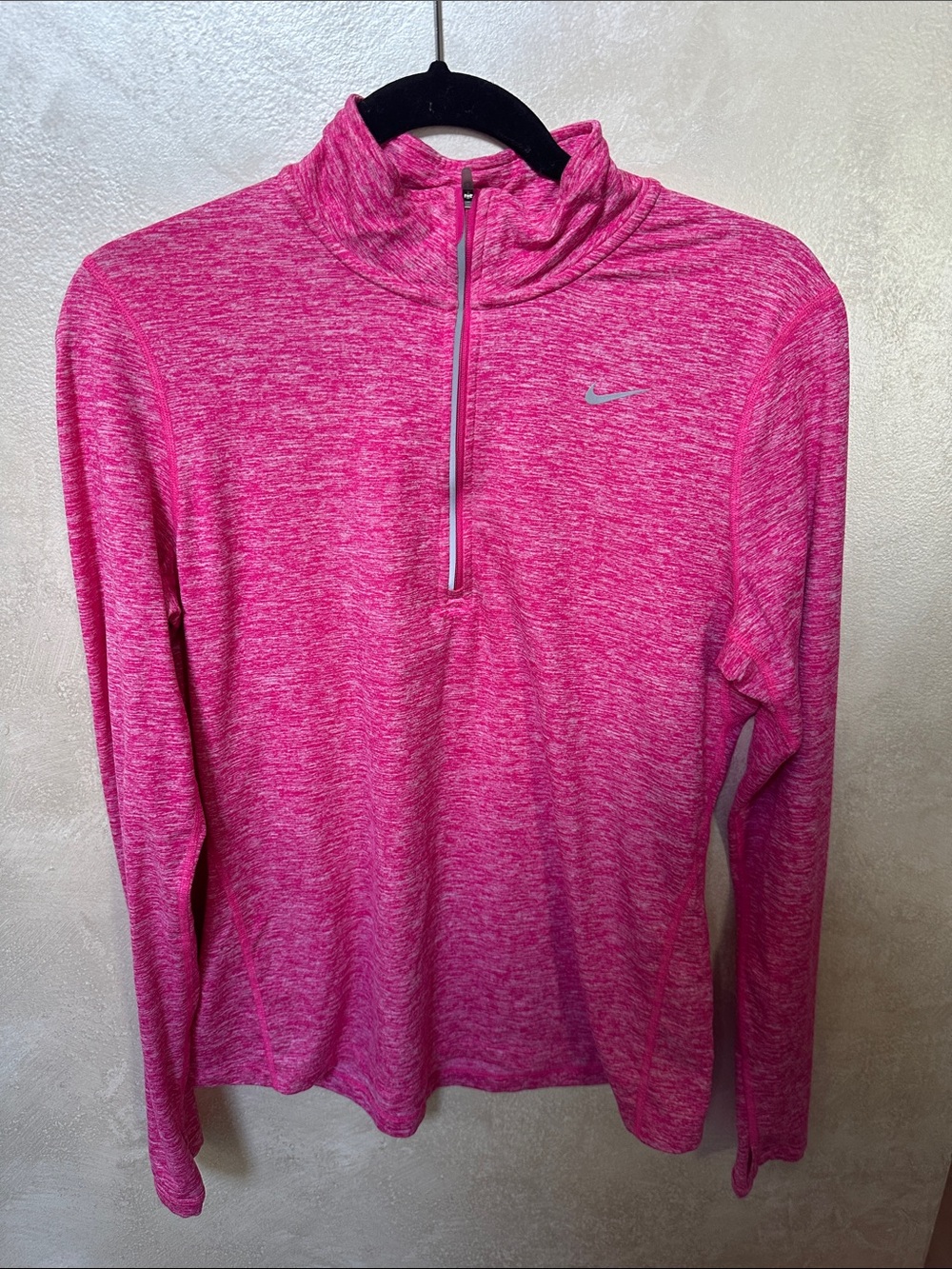 Nike Women's Heathered Hot Pink Quarter Zip Long Sleeve Pullover